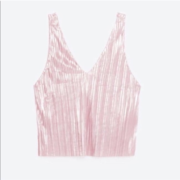 Zara Metallic Pink Pleated Top - Picture 9 of 11